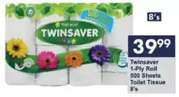President Hyper Twinsaver 1-Ply Roll 500 Sheets Toilet Tissue offer