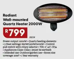Brights Hardware Radiant Wall-mounted Quartz Heater 2000W offer