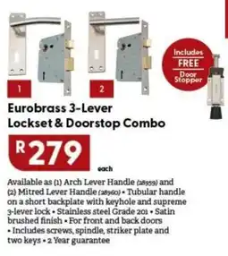 Brights Hardware Eurobrass 3-Lever Lockset & Doorstop Combo offer