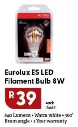 Brights Hardware Eurolux ES LED Filament Bulb 8W offer