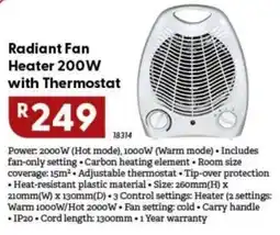 Brights Hardware Radiant Fan Heater 200W with Thermostat offer