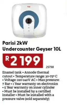 Brights Hardware Parisi 2kW Undercounter Geyser offer
