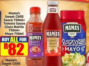 Mama's Sweet Chilli Sauce and Tomato Sauce Glass Bottle and Mayo