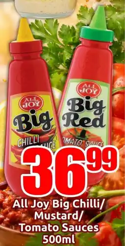 Three Star Cash and Carry All Joy Big Chilli/ Mustard/ Tomato Sauces offer