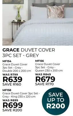 Table Charm Direct TC Grace Duvet Cover 3pc Set Grey King offer