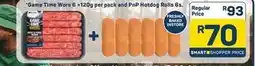 Pick n Pay Game time wors 6 x 120g and pnp hotdog rolls 6s offer