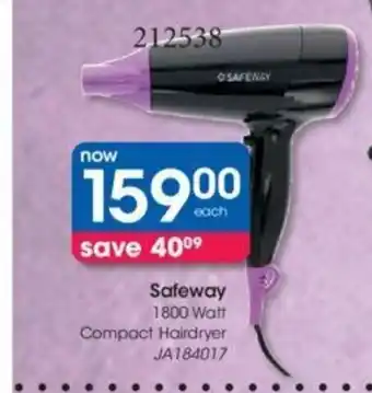 Clicks Safeway 1800 Watt Compact Hairdryer JA184017 offer