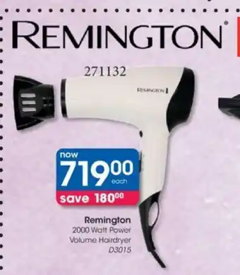 Clicks Remington 2000 Watt Power Volume Hairdryer D3015 offer