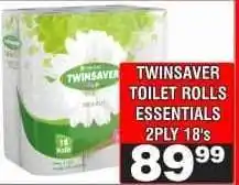 Advance Cash n Carry TWINSAVER TOILET ROLLS ESSENTIALS 2PLY 18's offer