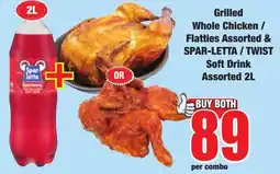 Boxer Grilled Whole Chicken/ Flatties Assorted & Spar-letta/ Twist Soft Drink Assorted offer