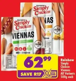 Shoprite Rainbow Simply Chicken Viennas All Variants offer