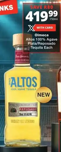 Checkers Liquor Shop Olmeca Altos 100% Agave Plata/ Reposado Tequila offer