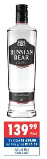 Ultra Liquors Russian bear vodka range offer