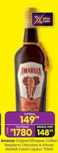 Shoprite Liquor Amarula Original/ Ethiopian Coffee/ Raspberry Chocolate & African Baobab Cream Liqueur offer