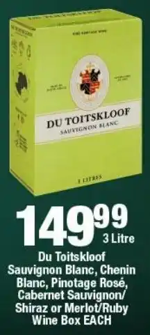 OK Liquor Du Toitskloof Sauvignon Blanc, Chenin Blanc, Pinotage Rosé, Cabernet Sauvignon/ Shiraz or Merlot/ Ruby Wine Box offer