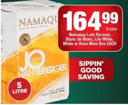 OK Liquor Namaqua Late Harvest, Blanc de Blanc, Lite White, White or Rosé Wine Box offer