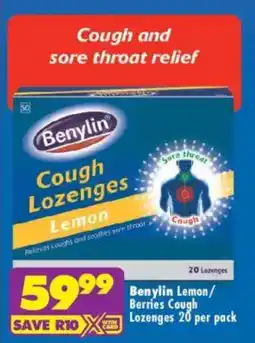 Shoprite Benylin Lemon/ Berries Cough Lozenges offer