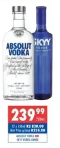 Ultra Liquors Absolut vodka or skyy vodka range offer
