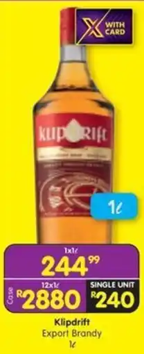Shoprite Liquor Klipdrift Export Brandy offer