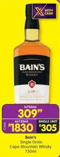 Shoprite Liquor Bain's Single Grain Cape Mountain Whisky offer