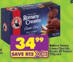 Shoprite Bakers Romany Creams/ Choc-kits Biscuits All Variants offer