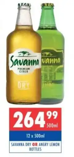 Ultra Liquors Savanna dry or angry lemon bottles offer