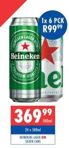 Ultra Liquors Heineken lager or silver cans offer
