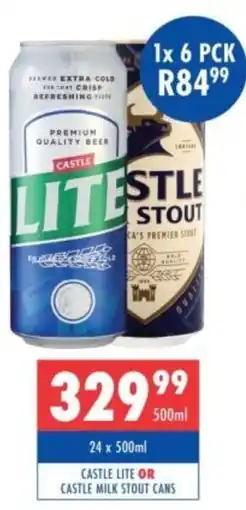 Ultra Liquors Castle lite or castle milk stout cans offer