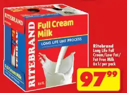Shoprite Ritebrand Long Life Full Cream/ Low Fat/ Fat Free Milk offer