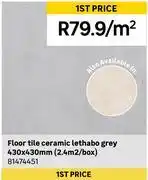 Leroy Merlin Floor Tile Ceramic Lethabo Grey 430 x 430mm (2.4 Sqm/Box) 81474451-Per Sqm offer