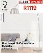 Leroy Merlin Inspire Floor Lamp E27 60W Iron Satin Nickel Blk 81485643 offer