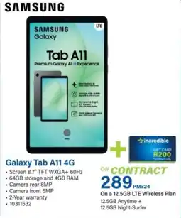 Incredible Connection Samsung Galaxy Tab A11 4G offer