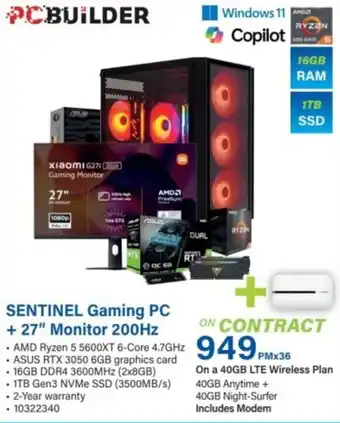 PCBuilder Sentinel Gaming PC + 27" Monitor 200Hz