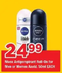 OK Grocer Nivea Antiperspirant Roll-On for Men or Women offer