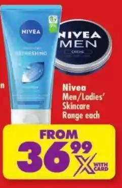 Shoprite Nivea Men/ Ladies Skincare Range offer
