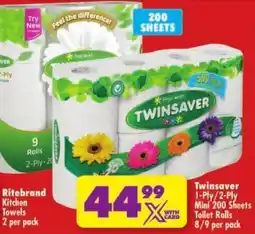 Shoprite Twinsaver 1-Ply/ 2-Ply Mini 200 Sheets Toilet Rolls offer