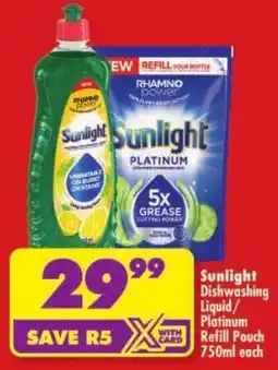 Shoprite Sunlight Dishwashing Liquid/ Platinum Refill Pouch offer