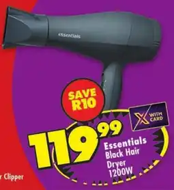 Shoprite Essentials Black Hair Dryer 1200W offer