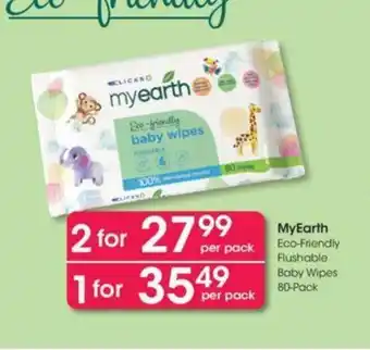 Clicks MyEarth Eco-Friendly Flushable Baby Wipes 80-Pack offer