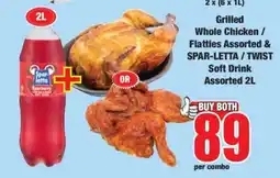 Boxer Grilled Whole Chicken / Flatties Assorted & SPAR-LETTA / TWIST Soft Drink Assorted 2L offer