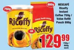 Boxer NESCAFÉ Ricoffy Instant Coffee 750g / Value Refill Pouch 800g offer