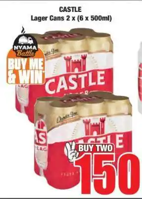 Boxer CASTLE LAGER CANS 2 X (6 X 500ML) offer