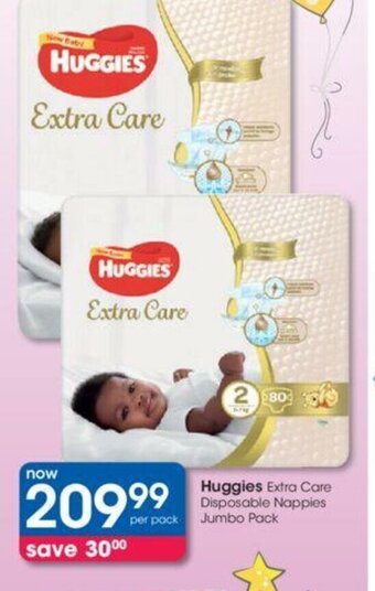 Clicks Huggies Extra Care Disposable Nappies Jumbo Pack offer