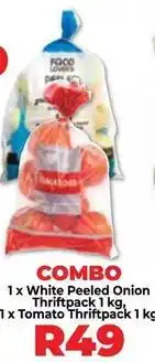 Food Lover's Market White peeled onion thriftpack 1 kg, tomato thriftpack 1 kg offer