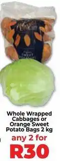 Food Lover's Market Whole wrapped cabbages or orange sweet potato bags offer