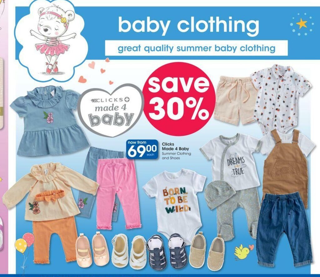 Clicks Made 4 Baby Summer Clothing and Shoes offer at Clicks