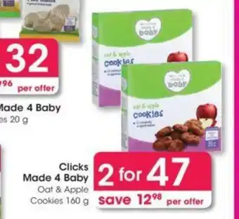 Clicks Clicks Made 4 Baby Oat & Apple Cookies 160g offer