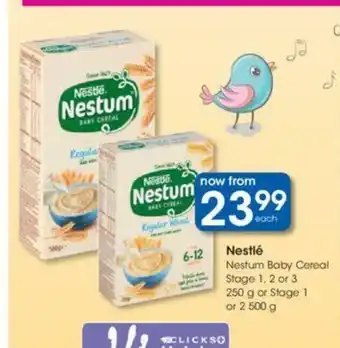 Clicks Nestle Nestum Baby Cereal Stage 1, 2 or 3 250g or Stage 1 or 2 500g offer