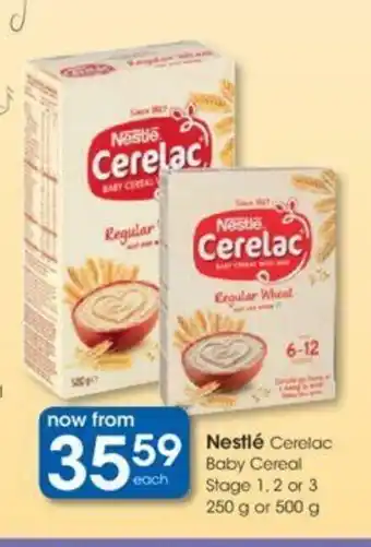 Clicks Nestle Cerelac Baby Cereal Stage 1, 2 or 3 250g or 500g offer