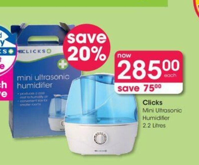 Clicks Mini Ultrasonic Humidifier 2.2 Litres offer at Clicks